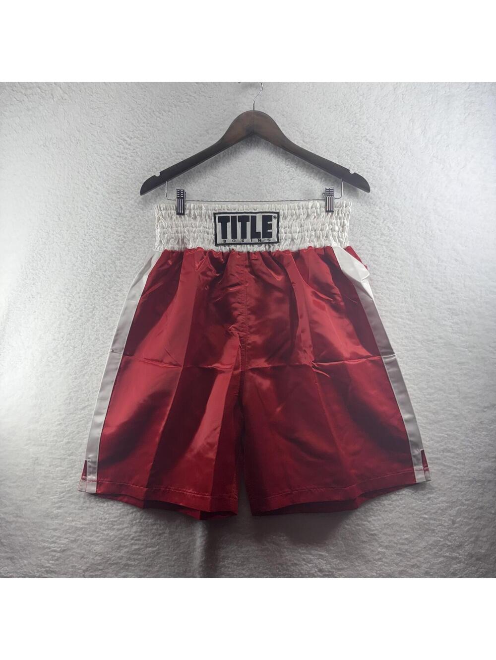 Title Boxing Shorts Shiny Satin Mens XL Vintage Style Red Kickboxing MMA NEW